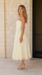 Side view of yellow midi dress