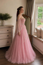 Pink ball gown side profile showcasing silhouette