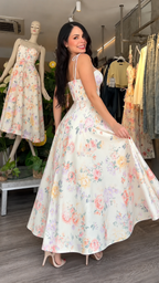 Women's Printed Sleeveless V-Neck Midi Dress