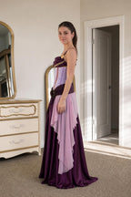 Renaissance medieval corset maxi dress in purple side view