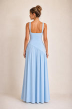 Back view of light blue evening gown