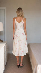 Back view of ivory floral two-piece set