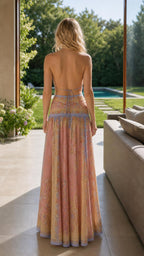 Back view showcasing open back design of the maxi dress