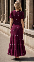 Back view of burgundy maxi dress