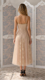 Back view of Champagne midi dress