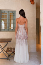 White paisley maxi dress back view
