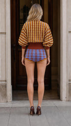 Back view of mustard knit matching set