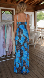 Back view showcasing thin straps and maxi length