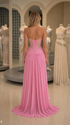 Back view of pink formal gown with subtle train