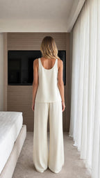Back view of model wearing ivory lounge set