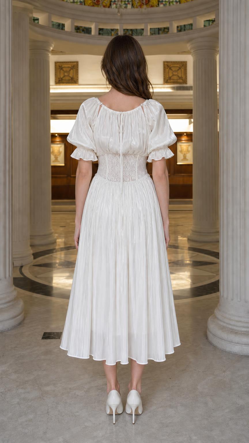 Back view of white midi dress