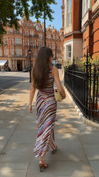 Back view of multicolor striped sleeveless maxi dress