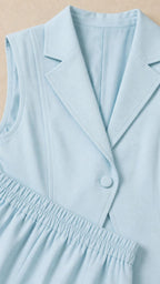 Close-up detail of lapel and fabric texture in Light Blue