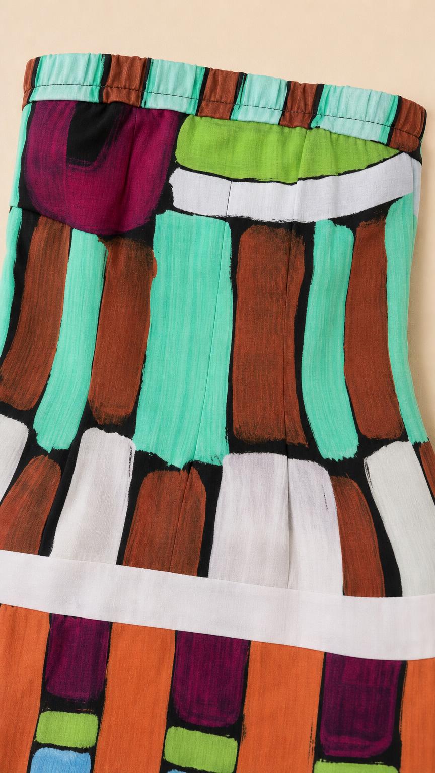 Close-up detail of fabric pattern and top seam
