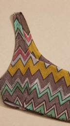 Close-up of metallic chevron knit pattern fabric detail
