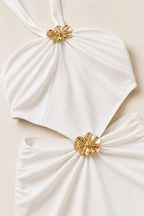 Close-up of the gold hardware and fabric texture