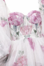 Close up of bodice and floral print