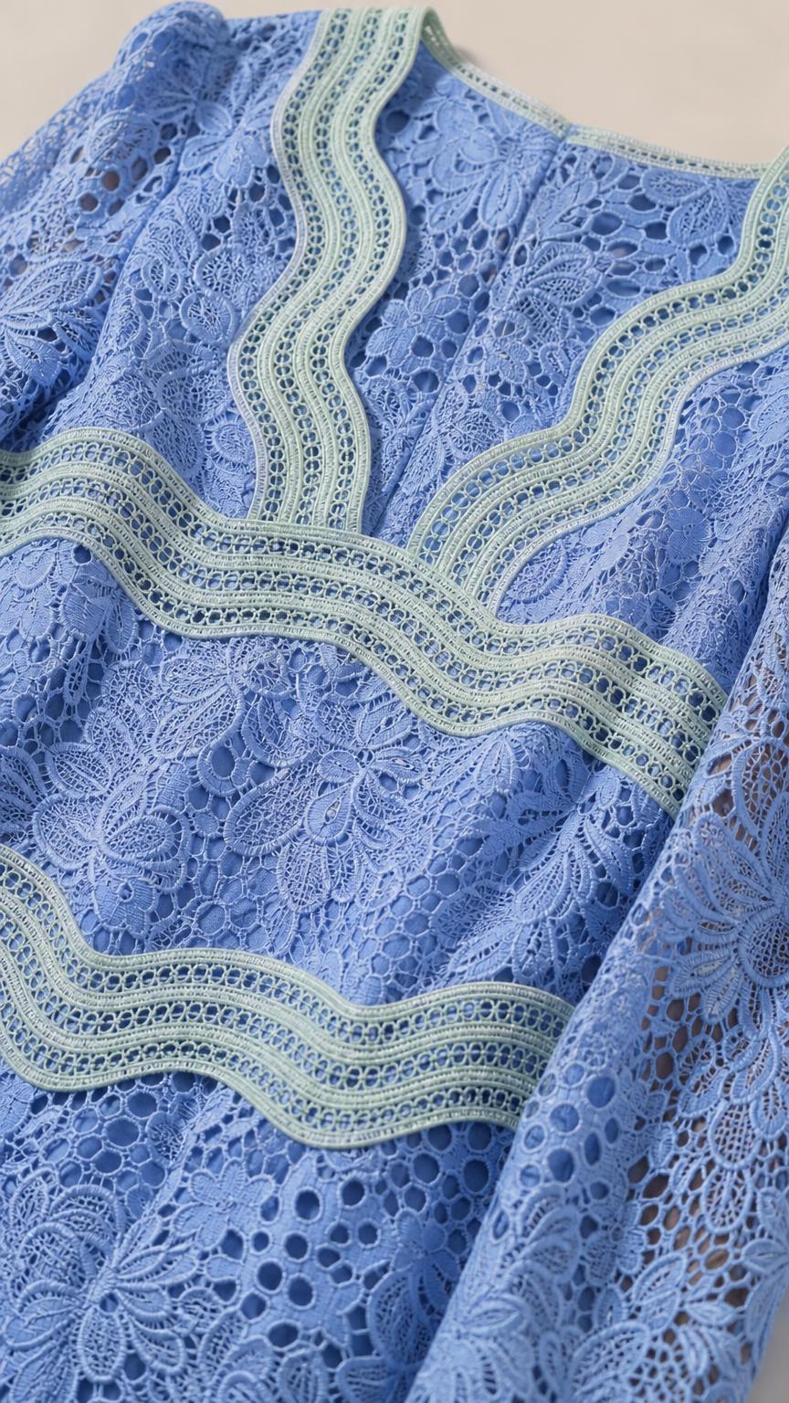 Close-up detail of lace pattern and contrast trim