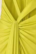 Close-up detail of back ruching and strap construction