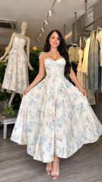 Women's Printed Sleeveless V-Neck Midi Dress