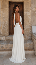 Elegance Halter Plunge Maxi Dress in White side view