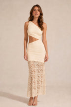 One-Shoulder Cutout Lace Panel Maxi Dress