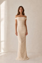 Full length presentation of evening dress