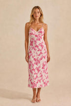 Additional view of yellow floral midi slip dress