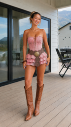 Sleeveless Strapless Denim Corset Mini Dress with Layered Ruffle Hem