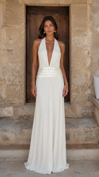 Elegance Halter Plunge Maxi Dress in White alternate view